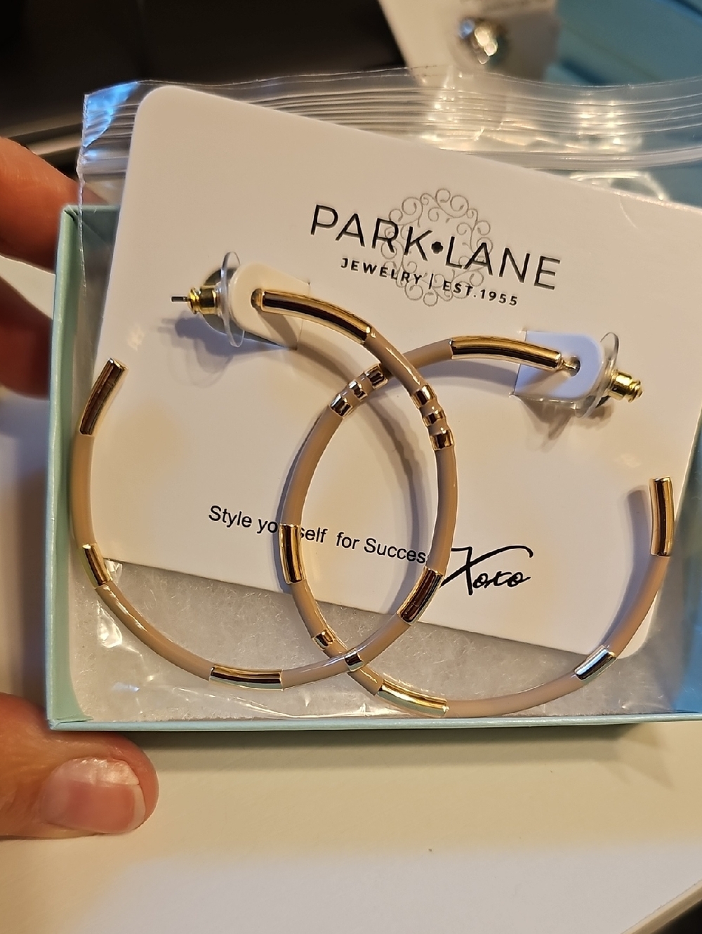 Park Lane Beige and Gold-Tone Hoop Earrings